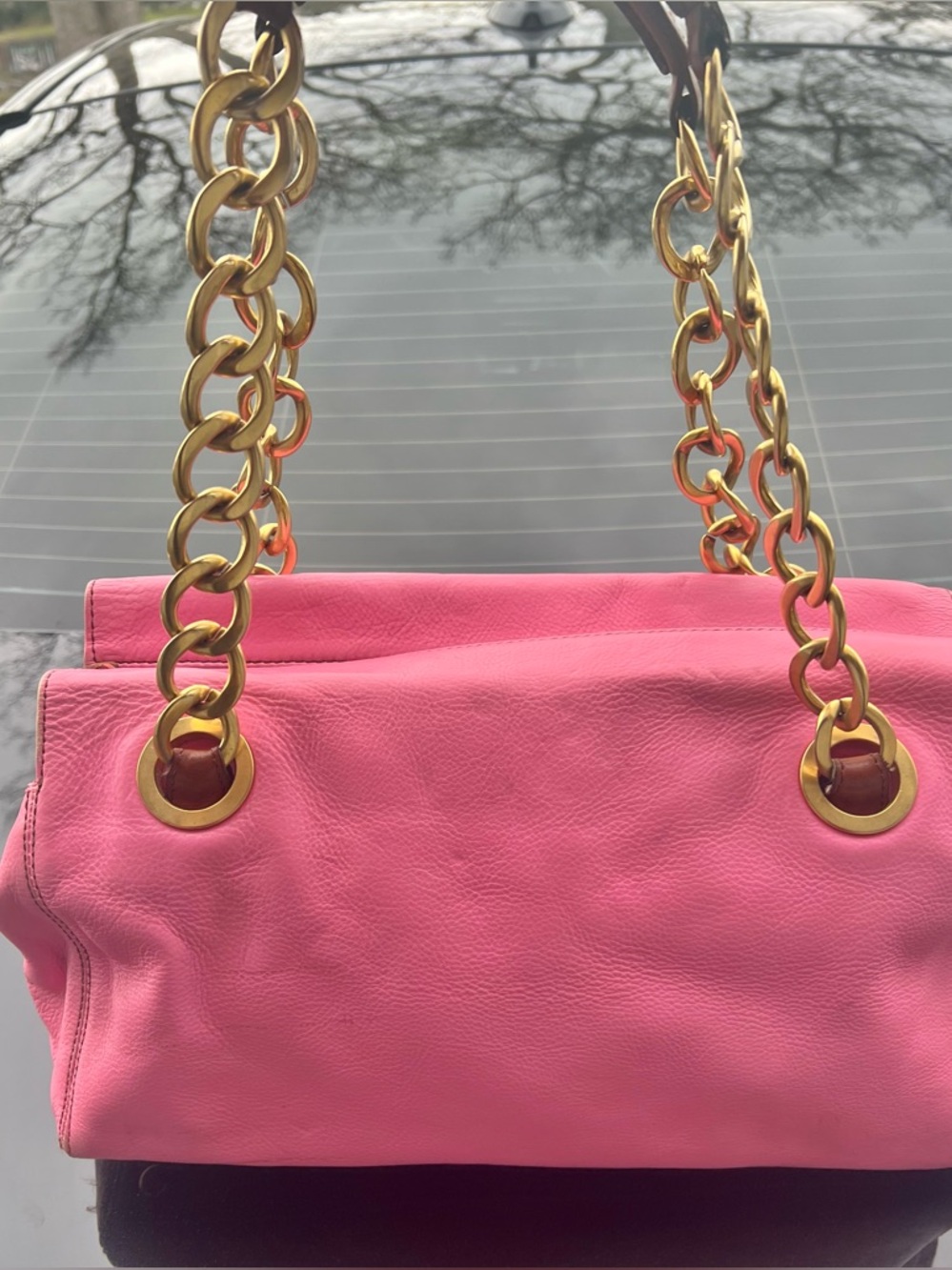 Vintage Juicy Couture leather chain shoulder bag in bubblegum pink